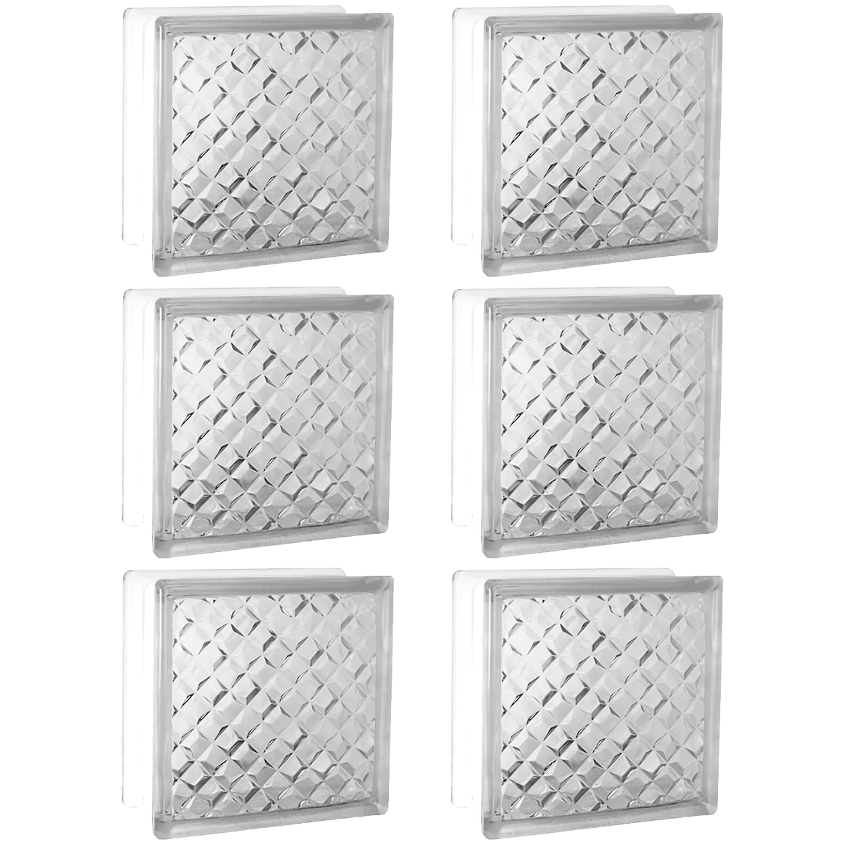 Kit com 6 Tijolos Bloco de Vidro Esferas 19x19x8 Tradestar, blocos de vidro quadrados e transparentes, ideais para construção de paredes e divisórias que permitem a passagem de luz natural. Perfeitos para casas, escritórios e diversos ambientes.