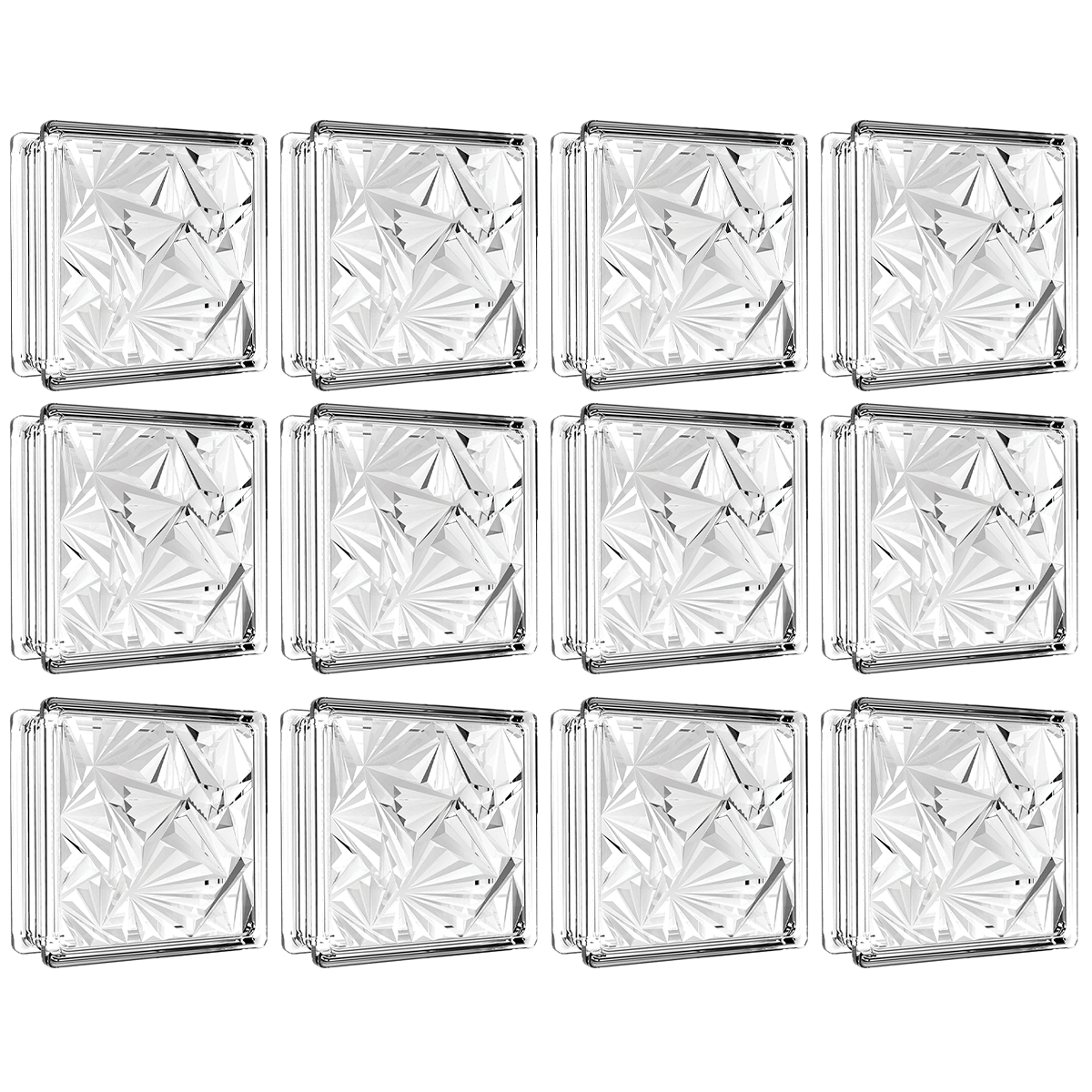 Kit 12 Tijolos Bloco de Vidro Flor Gelada 19x19x8 Tradestar - Blocos de vidro transparentes com design floral, ideais para divisórias, paredes e aplicações que buscam luminosidade e design moderno. Perfeitos para projetos de construção e decoração.
