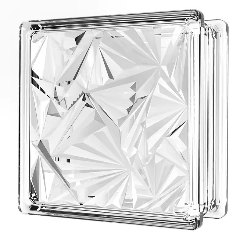 Kit 12 Tijolos Bloco de Vidro Flor Gelada 19x19x8 Tradestar - Bloco de vidro transparente com design floral, ideal para divisórias e paredes que permitem a passagem de luz natural. Perfeito para projetos de design de interiores e arquitetura.
