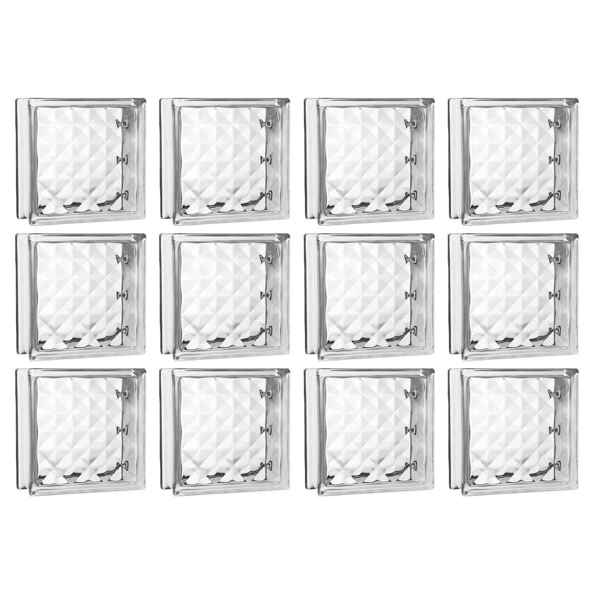 Kit 12 Tijolos Bloco de Vidro Xadrez 19x19x8 Tradestar - Blocos de vidro transparentes com design xadrez, ideais para divisórias, paredes e projetos de iluminação em ambientes internos e externos. Proporcionam claridade e aproveitamento da luz natural.