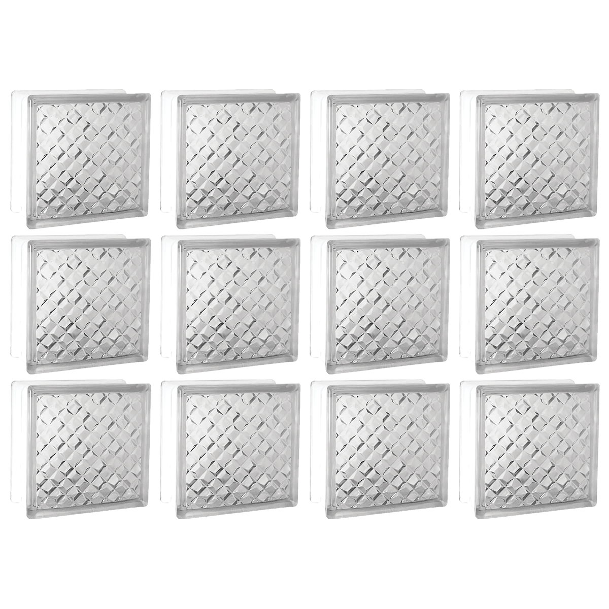 Kit com 12 Tijolos Bloco de Vidro Esferas 19x19x8 Tradestar, ideal para divisórias, paredes e proporcionar claridade e conforto visual em ambientes internos e externos. Blocos de vidro incolores e transparentes, com design esférico para otimizar a passagem de luz natural.
