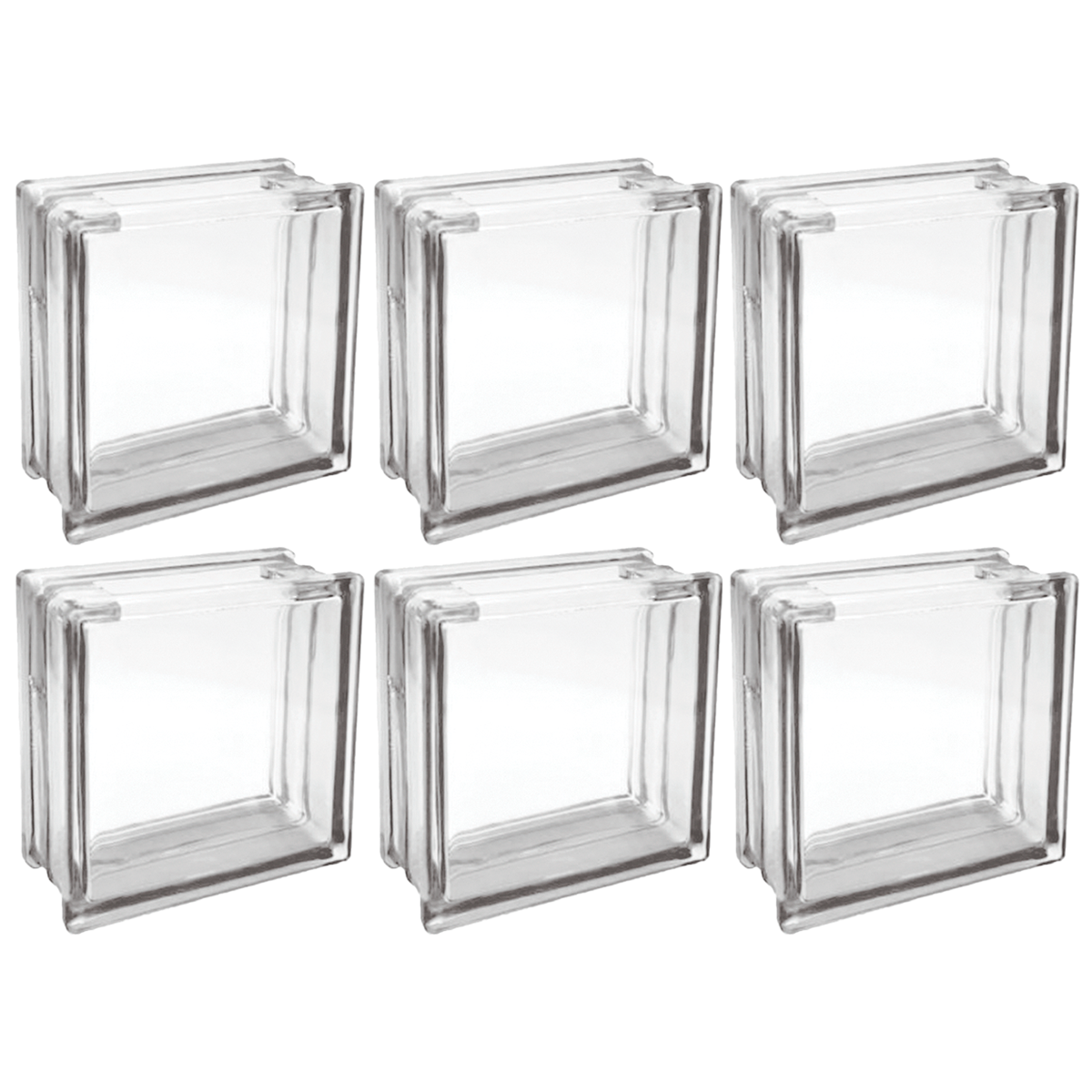 Kit 6 Blocos de Vidro Incolor Tradestar 19x19x8cm com furo - Ideal para divisórias, paredes e decoração de ambientes, proporcionando claridade e design moderno.