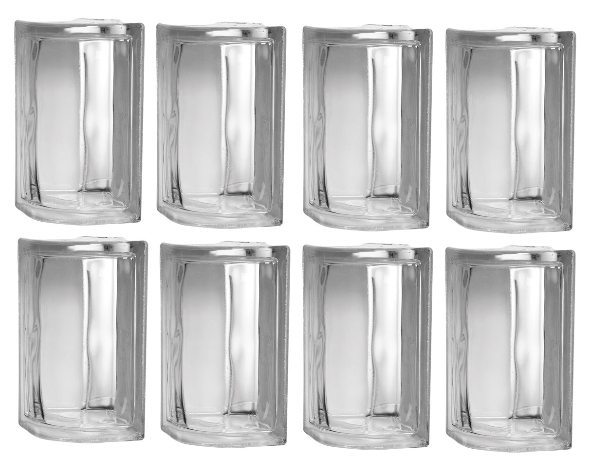 Kit 8 Blocos de Vidro Canto para Acabamento 19x19x8 Tradestar - Ideal para cantos de 90 graus, proporcionando design moderno e elegante em banheiros, fachadas, cozinhas e divisórias internas. Vidro resistente, transparente e de fácil instalação.