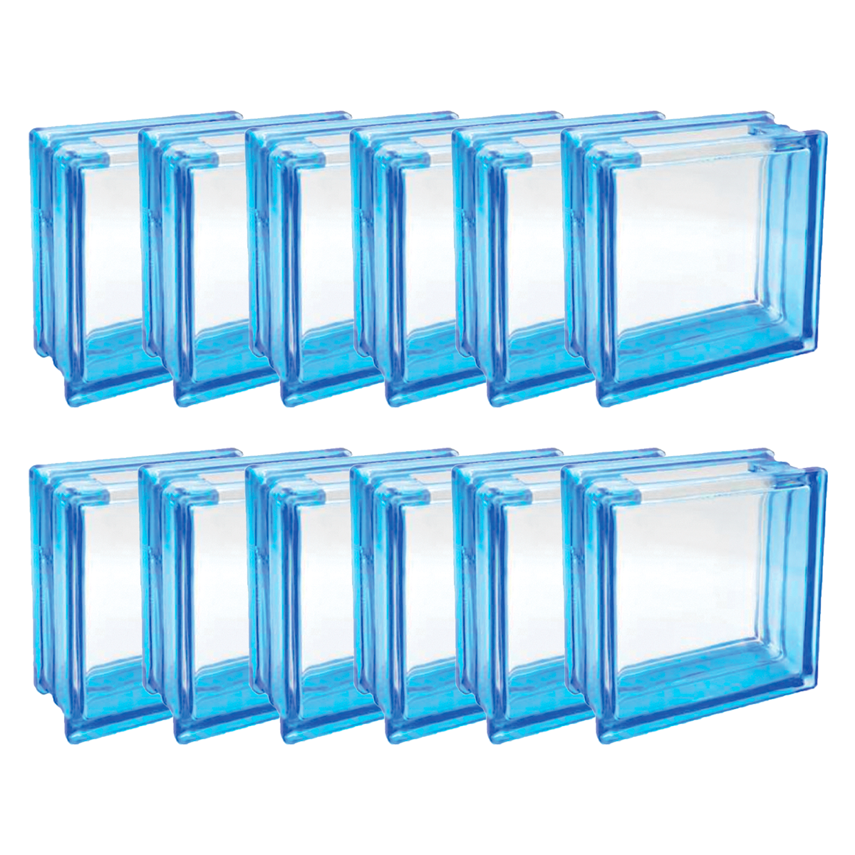 Kit 12 Blocos de Vidro Azul com Furo Quadrado 19x19x8 Tradestar - Blocos de vidro azuis para construção e decoração, ideais para divisórias, paredes e projetos criativos. Kit com 12 unidades, perfeito para projetos residenciais e comerciais.