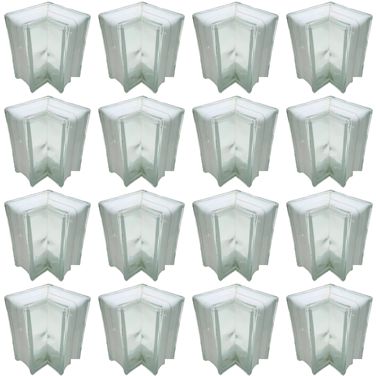 Kit 16 Blocos de Vidro Canto para Acabamento 19x19x8 Tradestar - Blocos de vidro angulares para cantos, ideais para divisórias, fachadas e design de interiores.  Proporcionam luz natural e privacidade, com fácil instalação e manutenção. Perfeitos para banheiros, cozinhas e áreas de serviço.