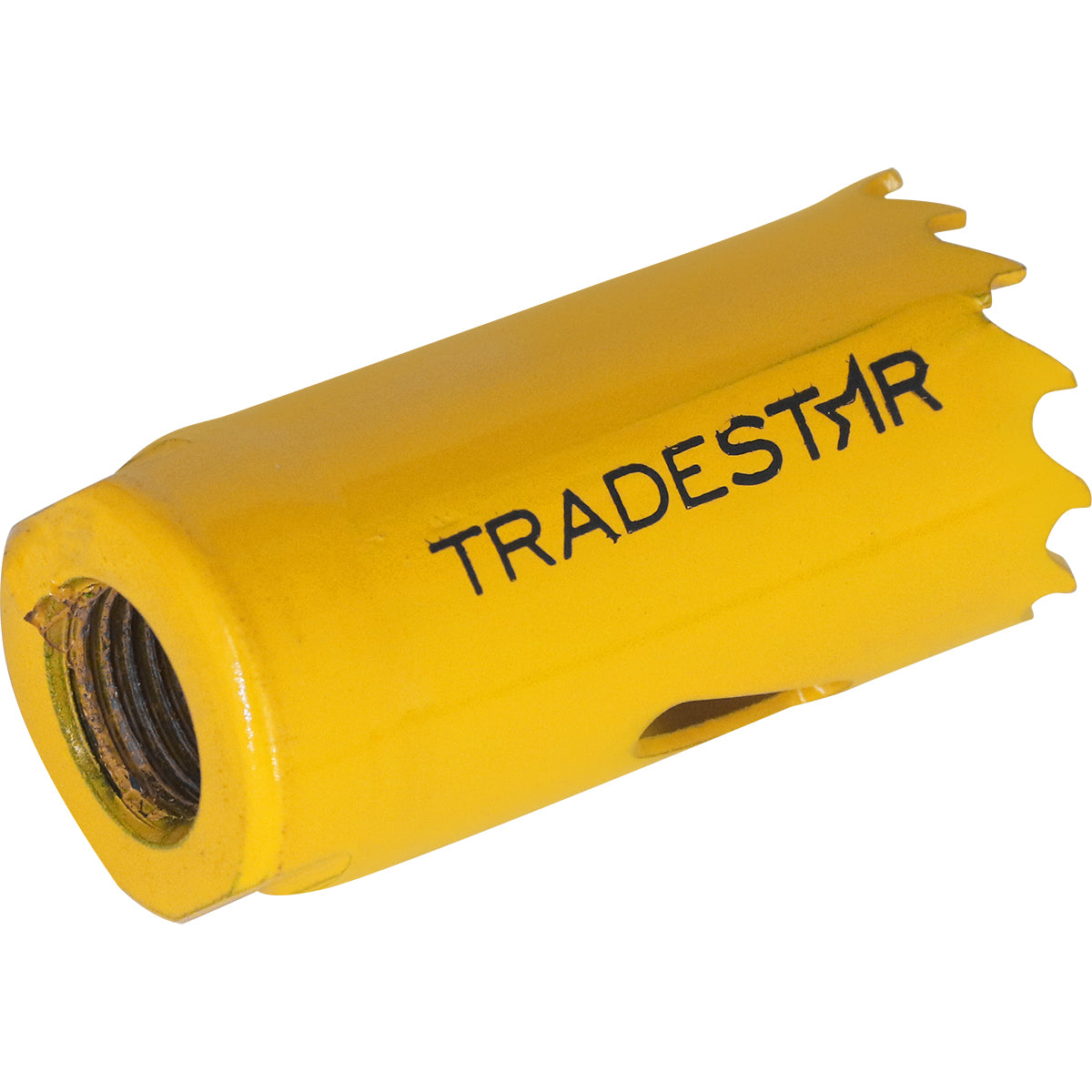 Kit Serra Copo Bimetal Tradestar para corte em metal, com brocas de 25mm, 51mm e 60mm. Ferramenta amarela para uso em construção, marcenaria e indústria. Ideal para cortes precisos em chapas e tubos metálicos.