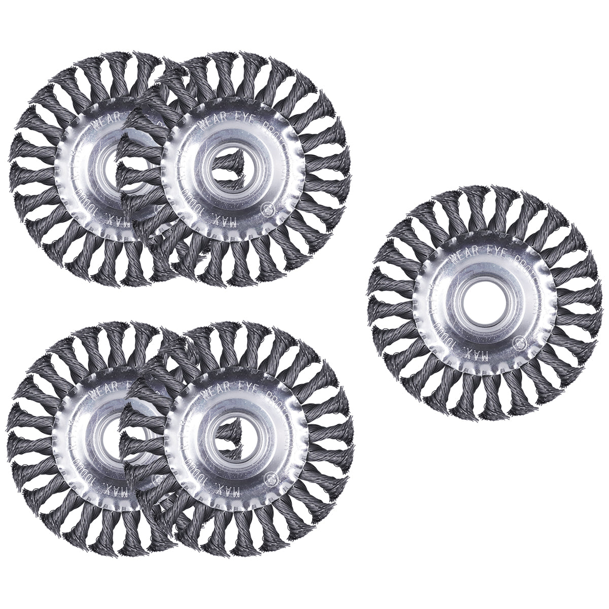 Kit 5 Escova Aço Industrial Fio Torcido 5' 125MM 22,23MM - Escovas circulares de aço torcido para limpeza de metal, remoção de ferrugem e resíduos. Ideal para esmerilhadeiras e uso industrial. Tradestar.