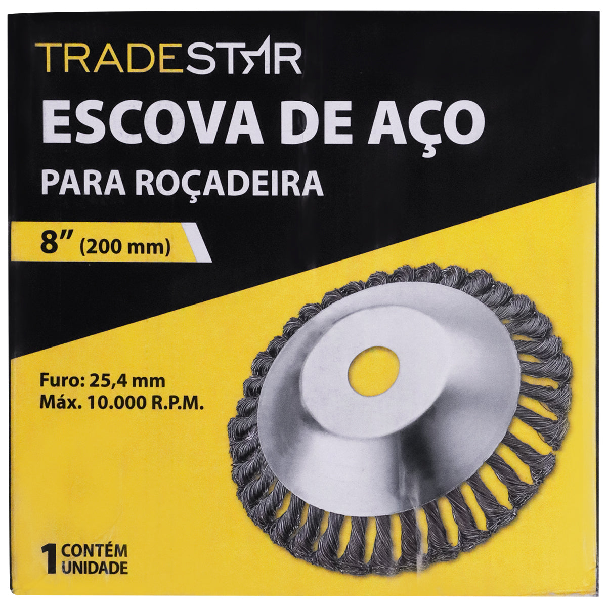 Kit 5 Escovas Para Roçadeira Stihl Disco Universal 8 Pol Tradestar - Escova de aço para limpeza de áreas pavimentadas, ideal para roçadeiras. Remove grama, musgos e detritos. Diâmetro 8 polegadas (200mm). Kit com 5 unidades.
