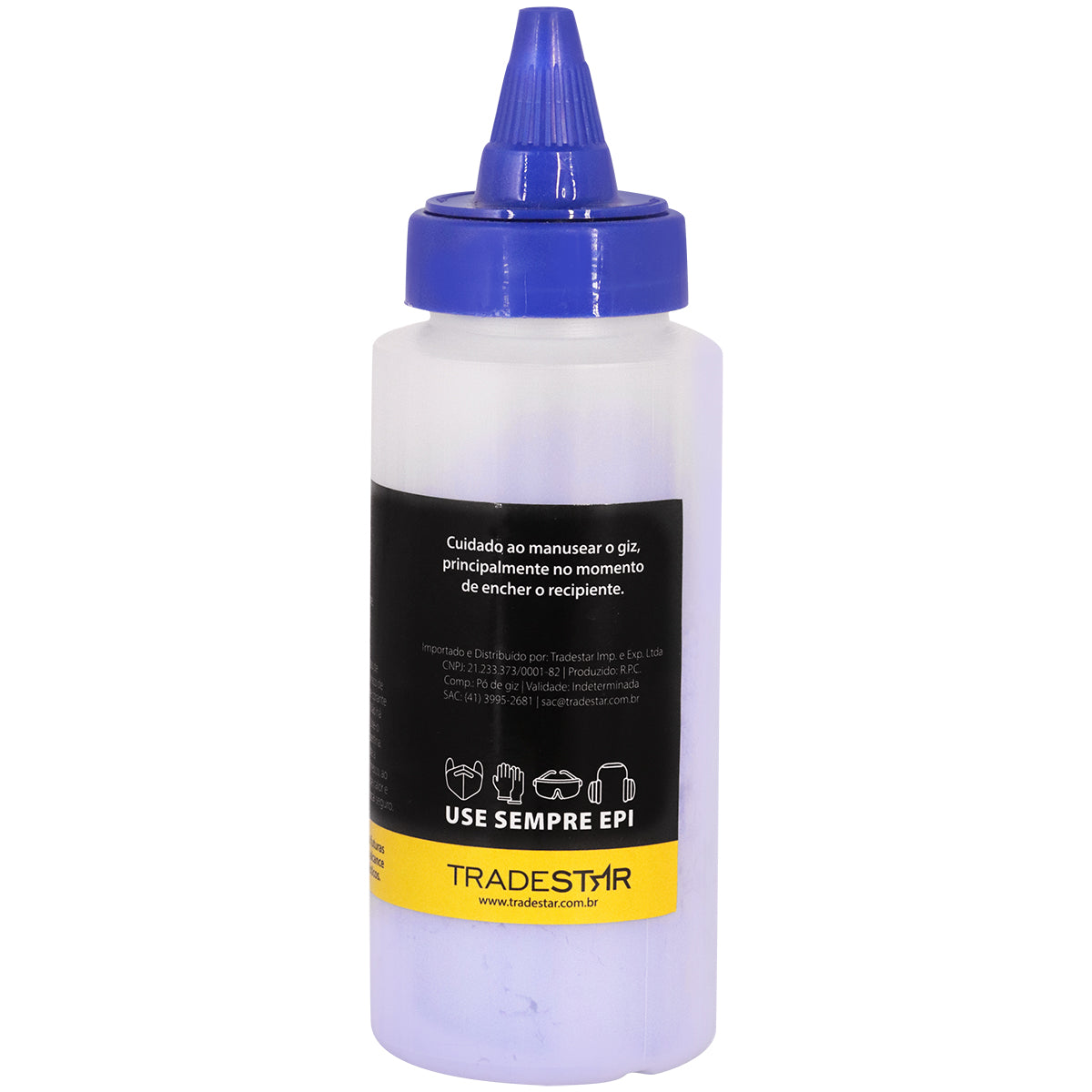 Kit 50 Refil Giz Azul 120G Tradestar para Carretel de Linha de Marcação Drywall - Giz azul em frasco para uso em construção e reformas, ideal para carpinteiros, pedreiros e marceneiros. Refil de giz de alta qualidade para traçar linhas retas em diversas superfícies.