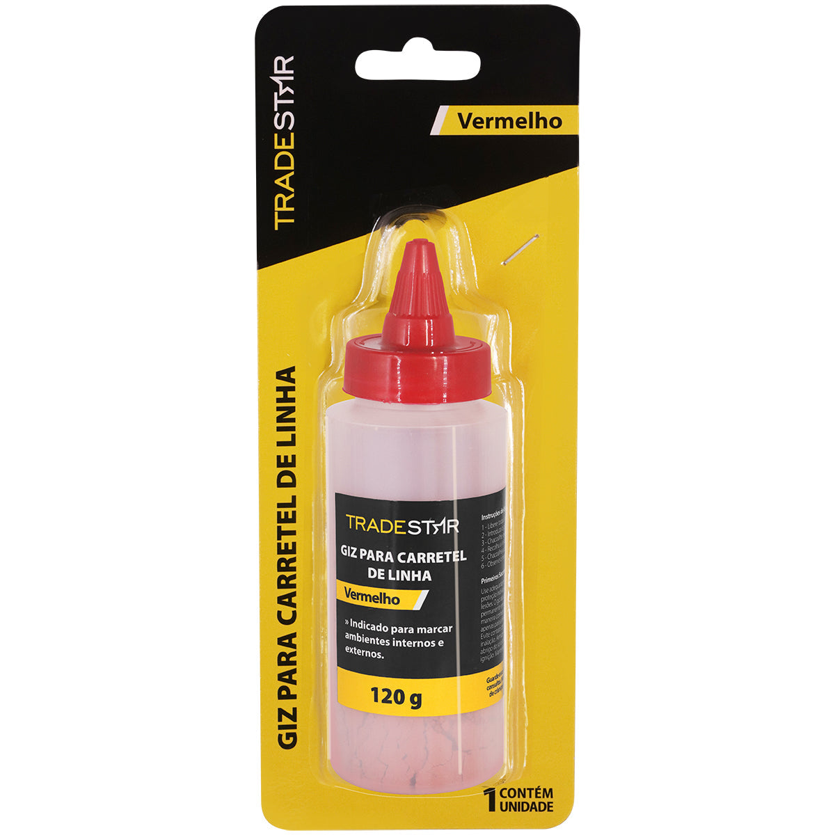 Kit 10 Refil Giz Vermelho 120g Tradestar para Carretel de Linha - Ideal para marcação em drywall, construção civil e marcenaria. Giz vermelho de alta visibilidade, perfeito para traçar linhas retas em paredes e pisos. Refil de giz para carretel, ferramenta essencial para pedreiros, carpinteiros e marceneiros.