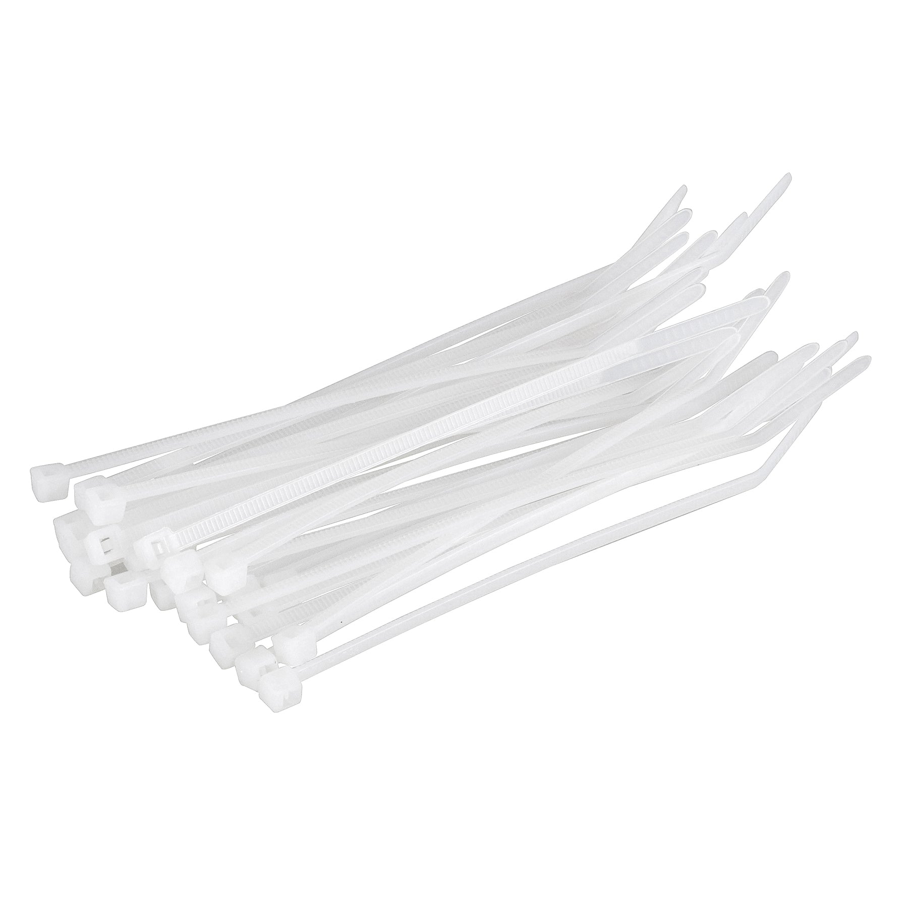 Abraçadeira de nylon branca Tradestar 2,5x100mm - Pacote com 500 unidades, ideal para organizar e fixar cabos e fios em eletrônica, construção civil, jardinagem e automotivo. Durável, versátil e fácil de usar.