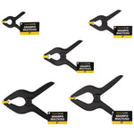 Kit com 5 grampos multiuso de nylon 9 polegadas (228mm) Tradestar, ideal para marcenaria e fixação de peças. Grampos reforçados com mola de alta pressão, perfeitos para colagem, montagem e pintura. Ferramenta essencial para profissionais.
