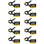 Kit com 10 grampos multiuso 2 polegadas 50mm reforçados Tradestar para marceneiro, fixação de madeira e outros materiais. Grampos de nylon com mola de alta pressão, ideais para colagem e montagem. Ferramenta versátil para obras e reformas.