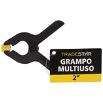 Kit com 10 grampos multiuso 2 polegadas 50mm reforçados Tradestar para marceneiro. Grampos de nylon com mola de alta pressão, ideais para fixação de madeira e outros materiais em projetos de marcenaria, carpintaria e montagem. Ferramenta versátil para fixação temporária.