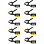 Kit com 10 grampos multiuso 3 polegadas Tradestar para marceneiro, feitos de nylon reforçado com mola de alta pressão, ideais para fixação em colagem, montagem e pintura. Ferramenta essencial para trabalhos de marcenaria e carpintaria.