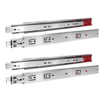 Kit com 2 pares de corrediças telescópicas soft close de 40cm com amortecedor, em aço zincado, ideal para gavetas com fechamento suave e silencioso. Capacidade de carga de 25kg.