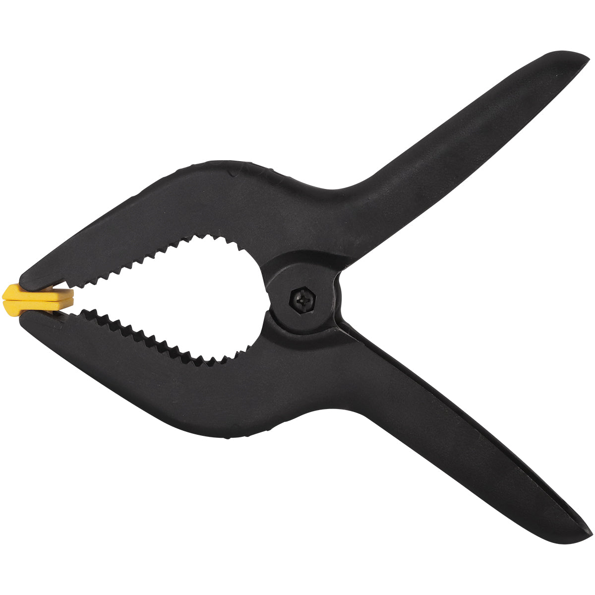 Kit com 10 grampos multiuso 9 polegadas (228mm) para marceneiro, reforçado, em nylon preto com detalhes em amarelo, ideal para fixação em trabalhos de marcenaria e carpintaria. Possui mola de alta pressão para fixação segura.