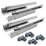 Kit com 2 pares de corrediças ocultas invisíveis com amortecedor de 35 cm e capacidade para 35kg por par, ideal para móveis planejados. Corrediças telescópicas de aço galvanizado, com sincronização total e clip para instalação fácil e deslizamento suave.