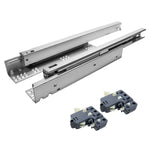 Kit com 2 pares de corrediças ocultas invisíveis com amortecedor de 35 cm e capacidade para 35kg por par, ideal para móveis planejados. Corrediças telescópicas de aço galvanizado, com sincronização total e clip para instalação fácil e funcionamento suave. Perfeitas para projetos de marcenaria que buscam durabilidade e design moderno.